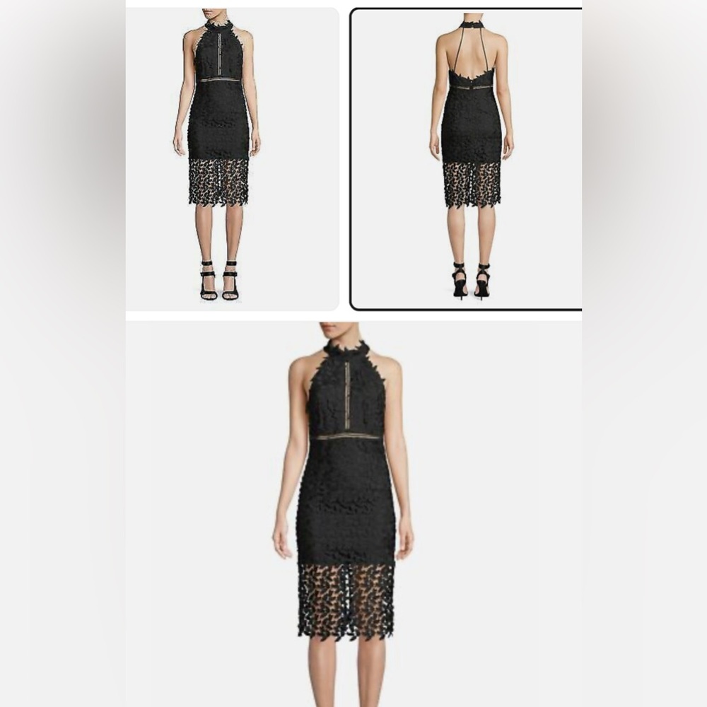 Bardot  Gemma Black Lace Halter Dress XS – Elegant Floral Appliqué